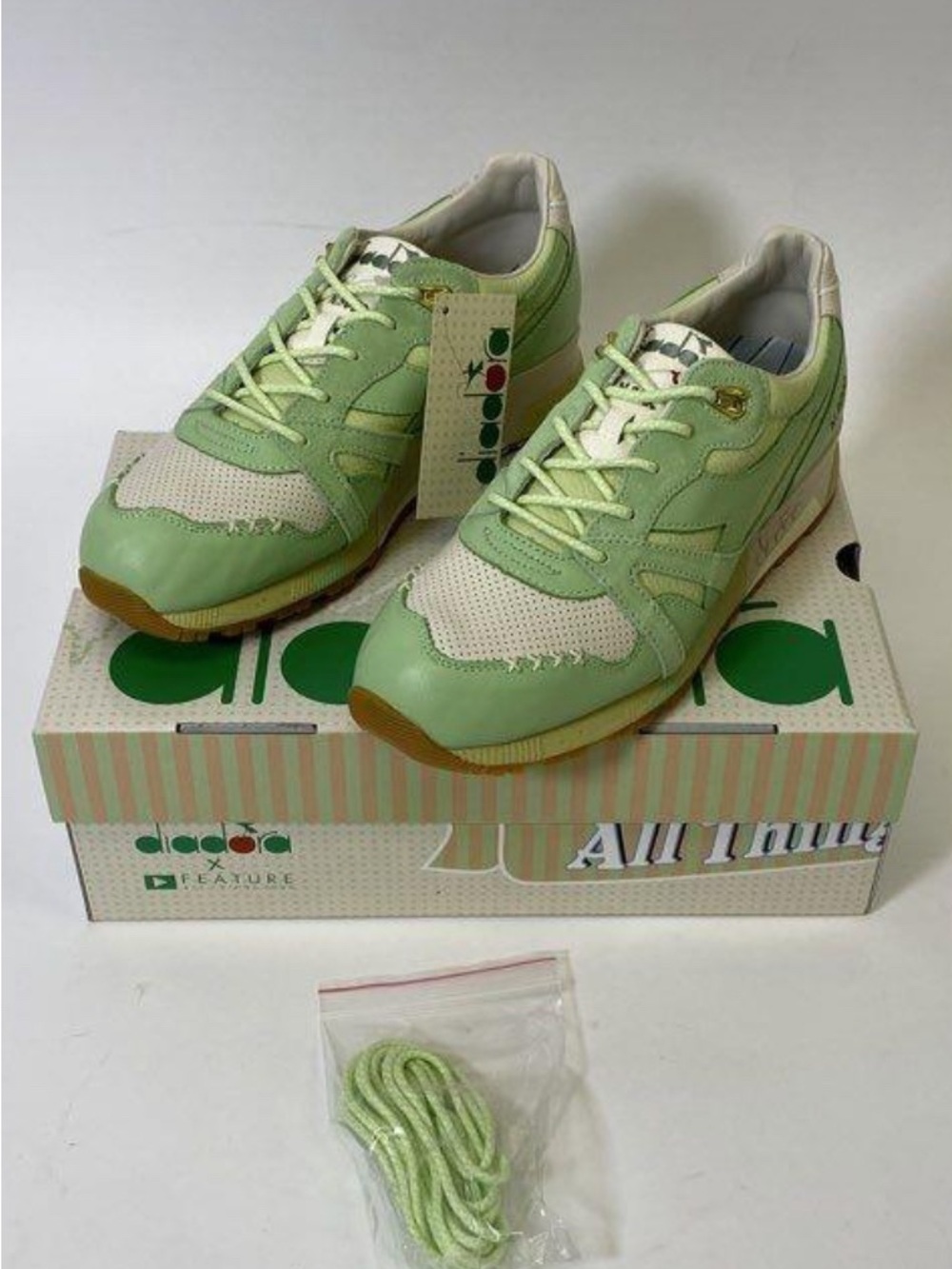 Diadora Pastel Green and Cream Retro Trainers